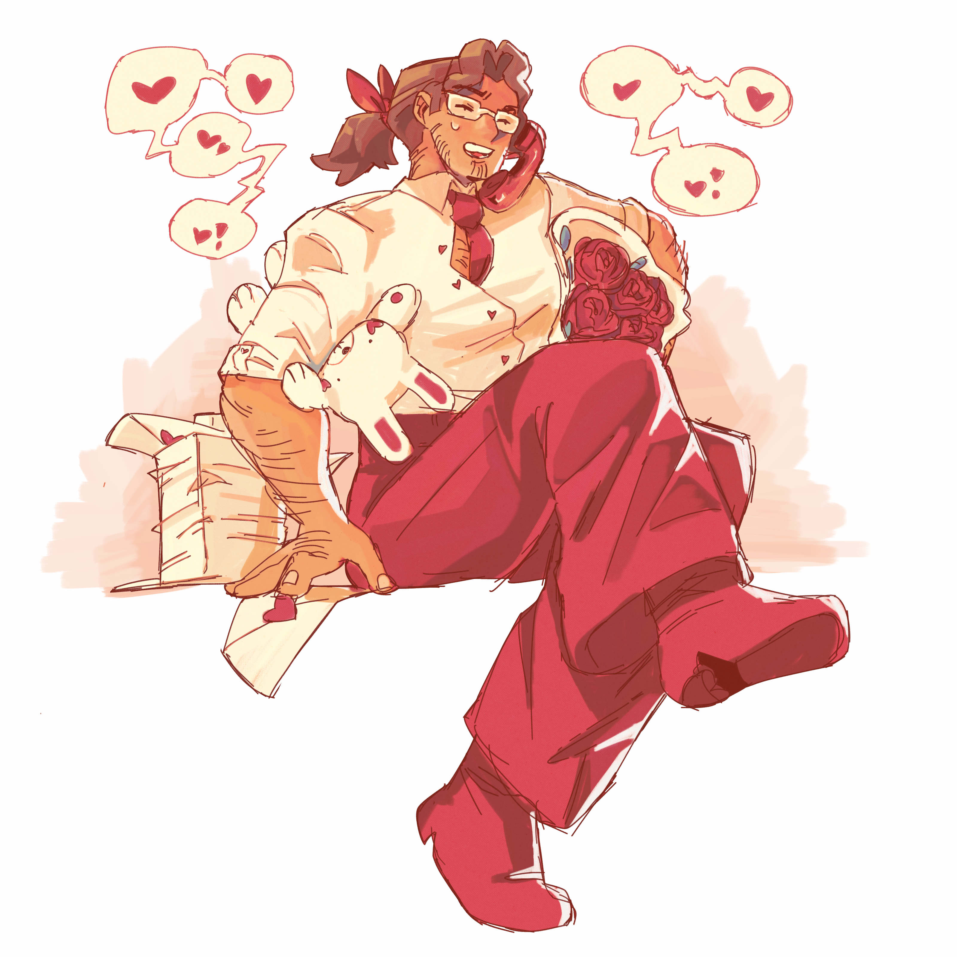 A valentines day themed drawing of Hoss.