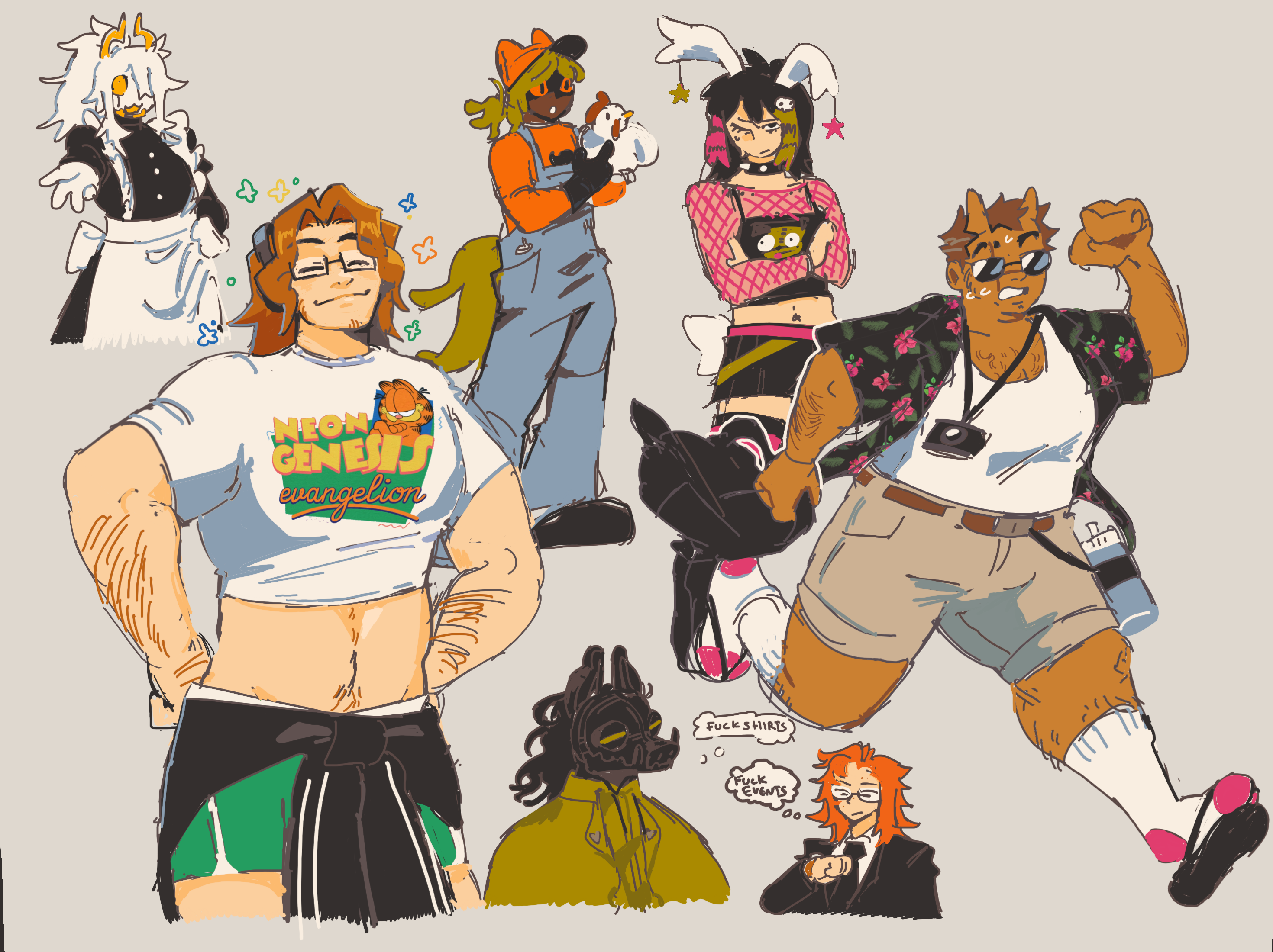 Various drawings of various characters.