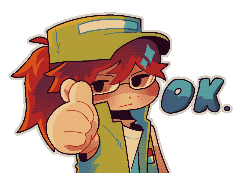 A drawing of Penny giving a thumbs up and saying 'Okay'.