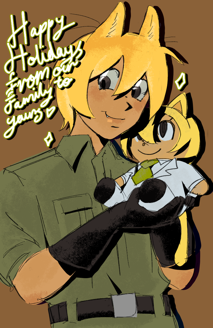 A drawing of Piero holding a plushie of himself.