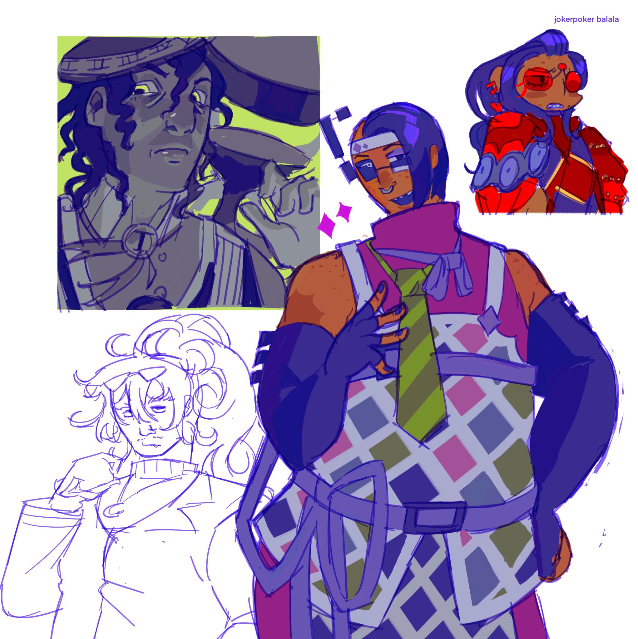 A drawing of various original characters belonging to tainaronian.