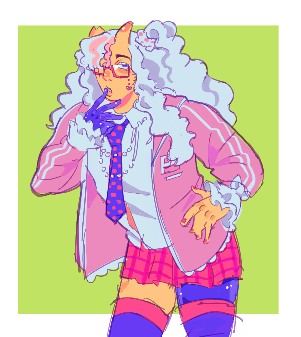 A drawing of lucaninae's oc, Tyo, in a cute pink outfit.