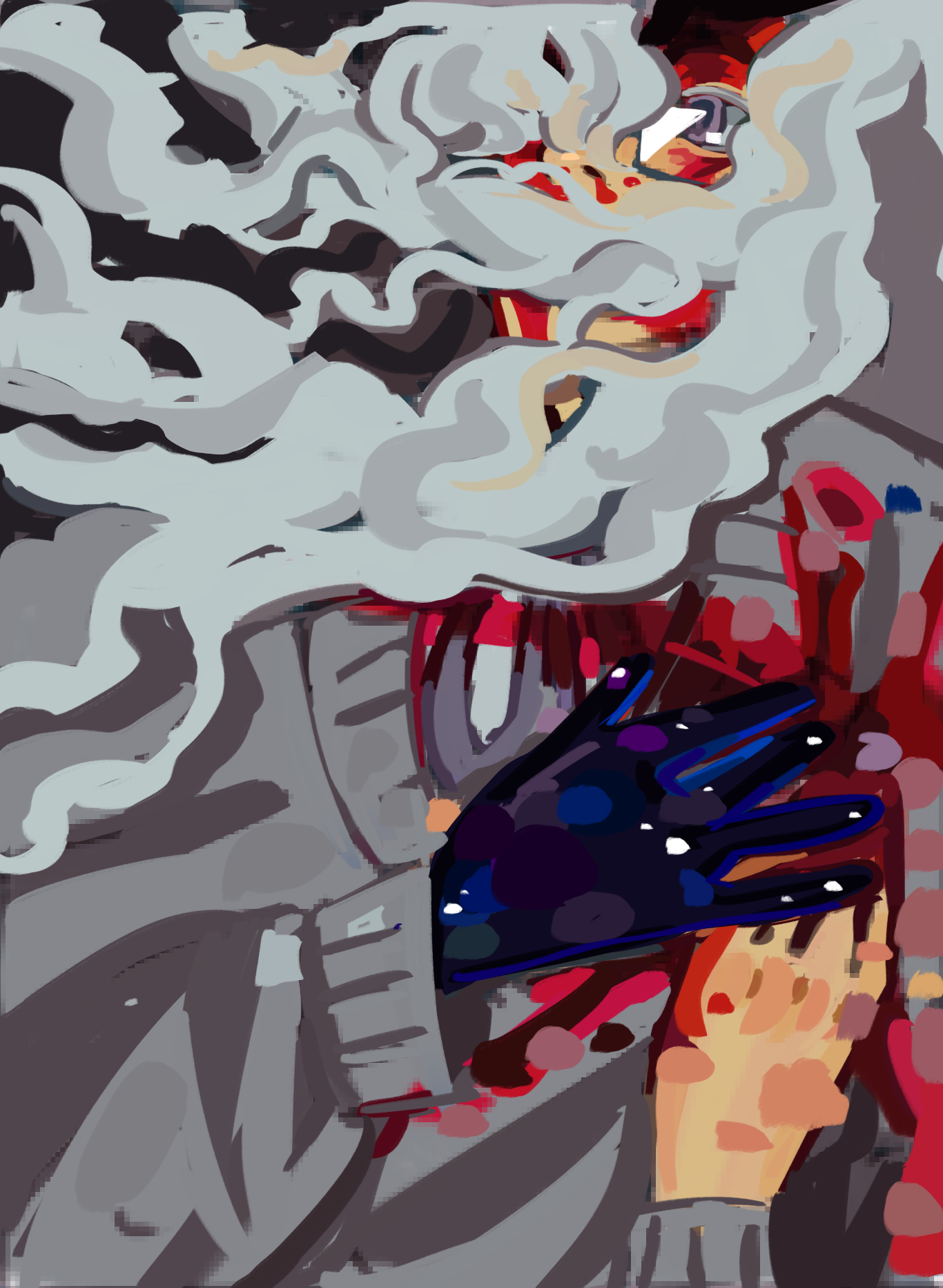 A drawing of lucaninae's oc, Tyo, bleeding and clutching her wound.