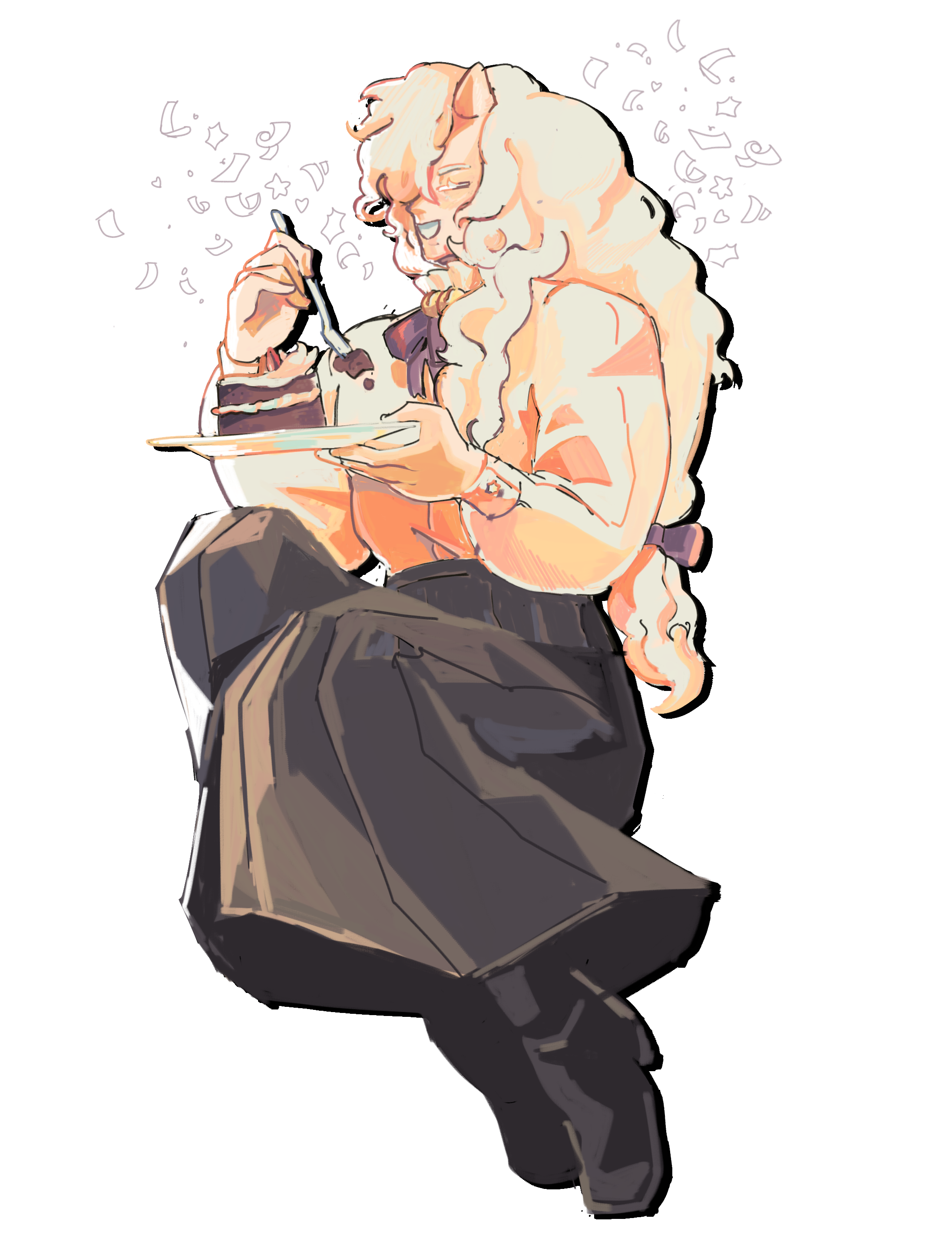 A drawing of lucaninae's oc, Tyo, eating cake.