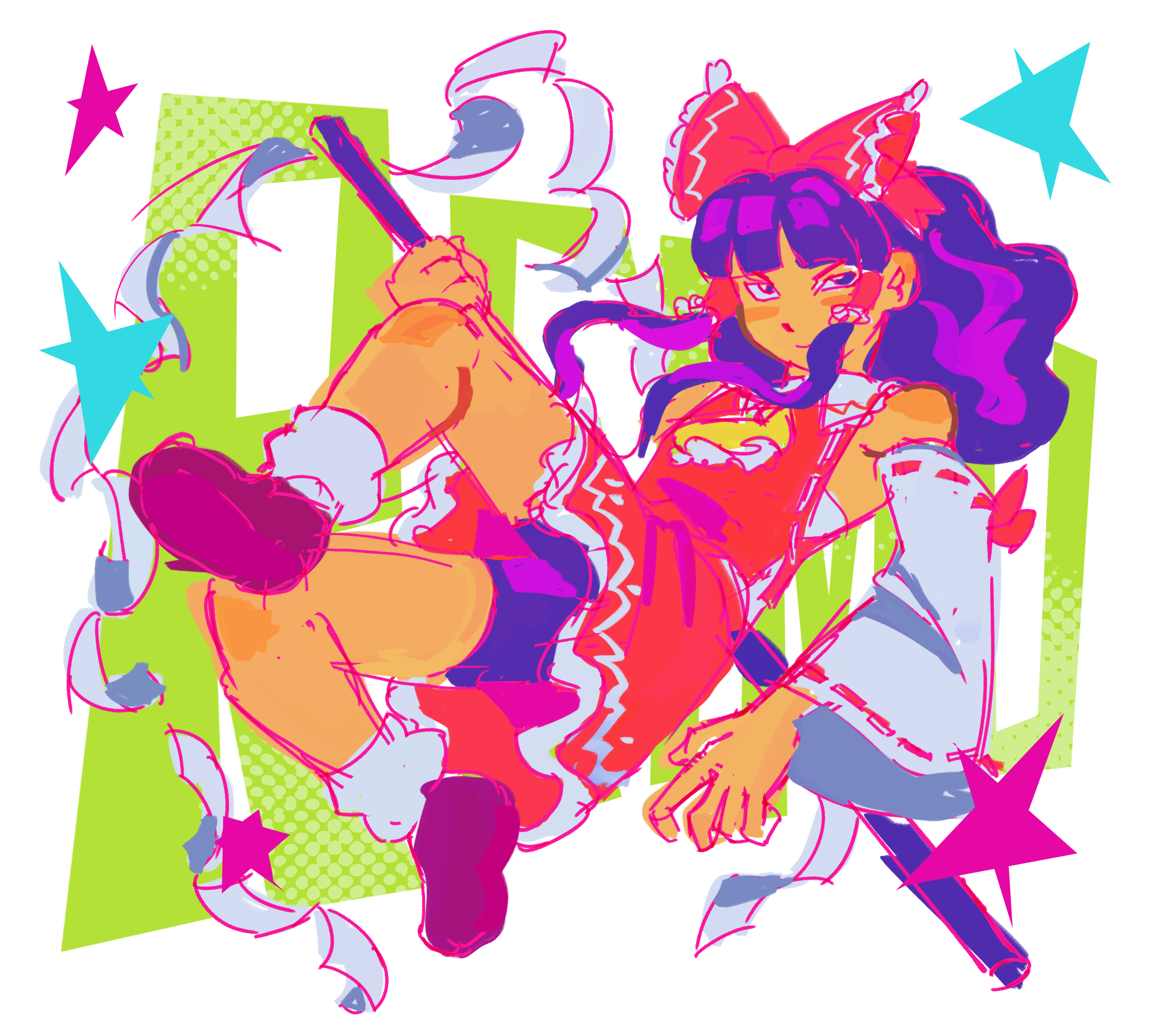 A drawing of Hakurei Reimu.