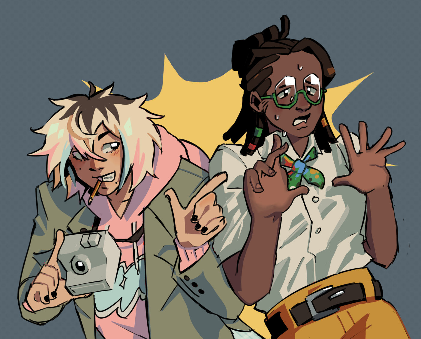 A drawing of two Ace Attorney OCs.