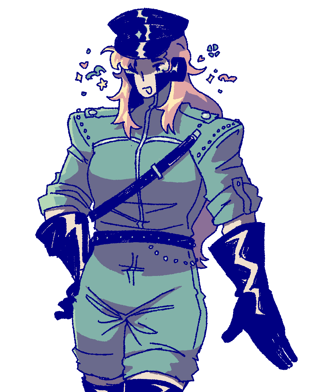 A drawing of Plexi in a visual kei-esque outfit.