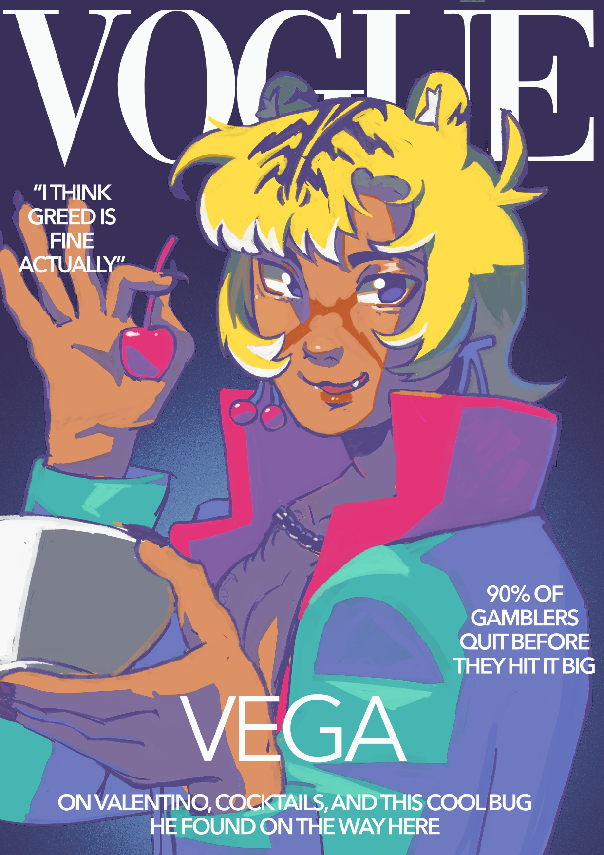A drawing of Vega styled as if it were a Vogue cover.