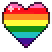 A gay pride flag in a heart shape.