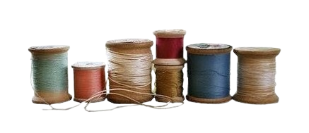 Spools of thread placed in a row.