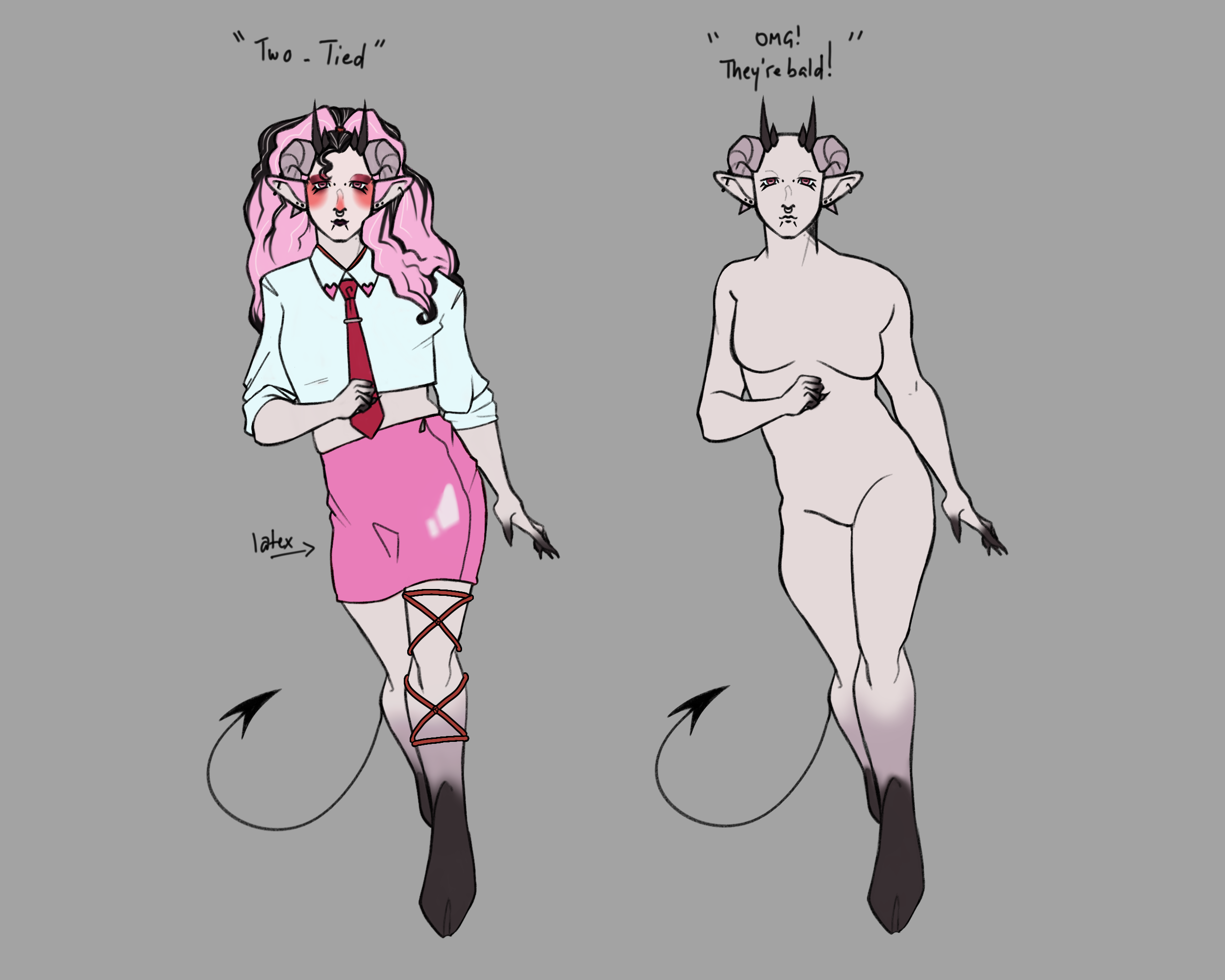 A reference sheet for Zenith. They are pale and have three sets of horns and hooves.