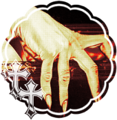 Dracul's hand reaching out of
        a coffin.