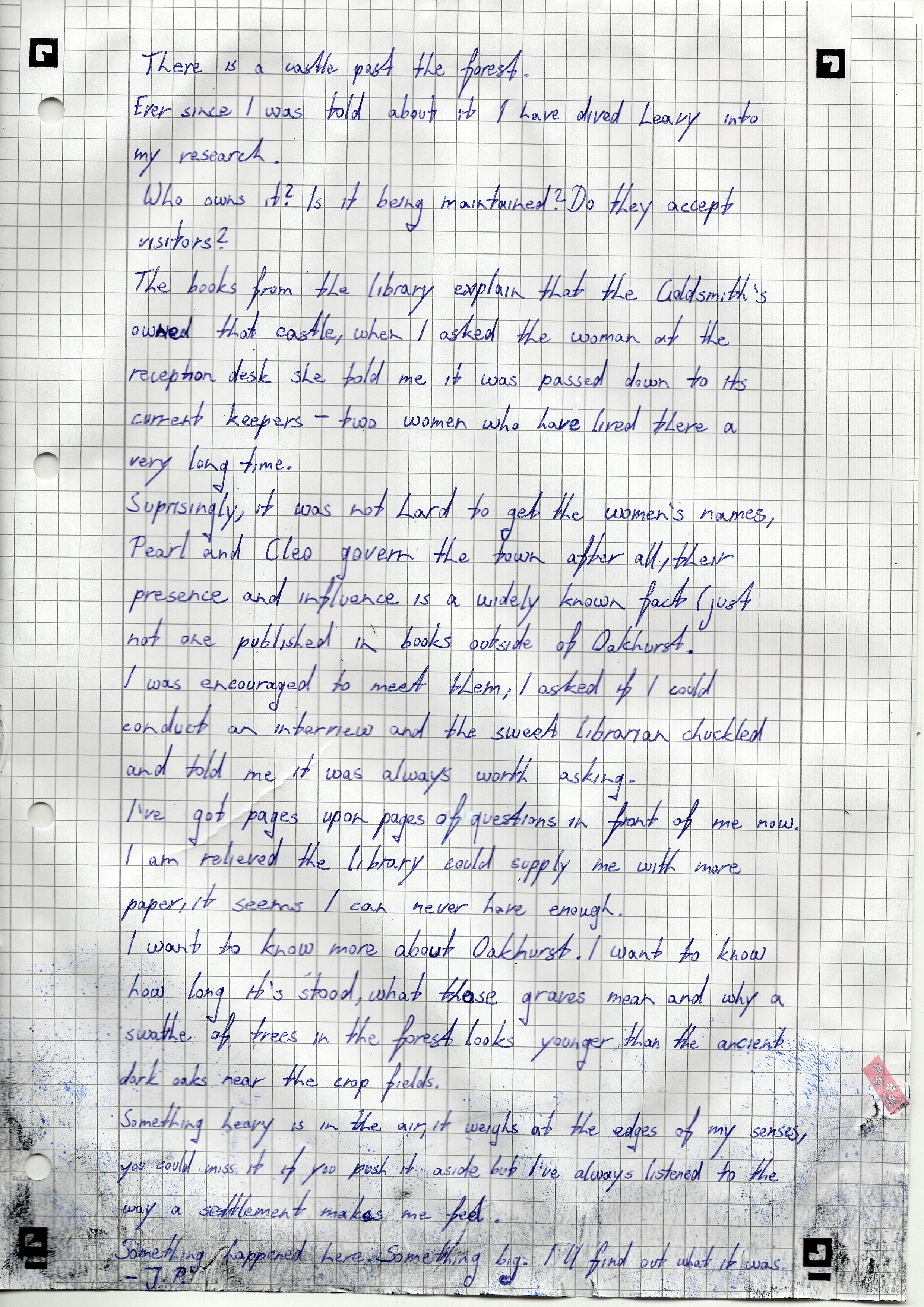 A handwritten letter signed JP. Link to written text above.