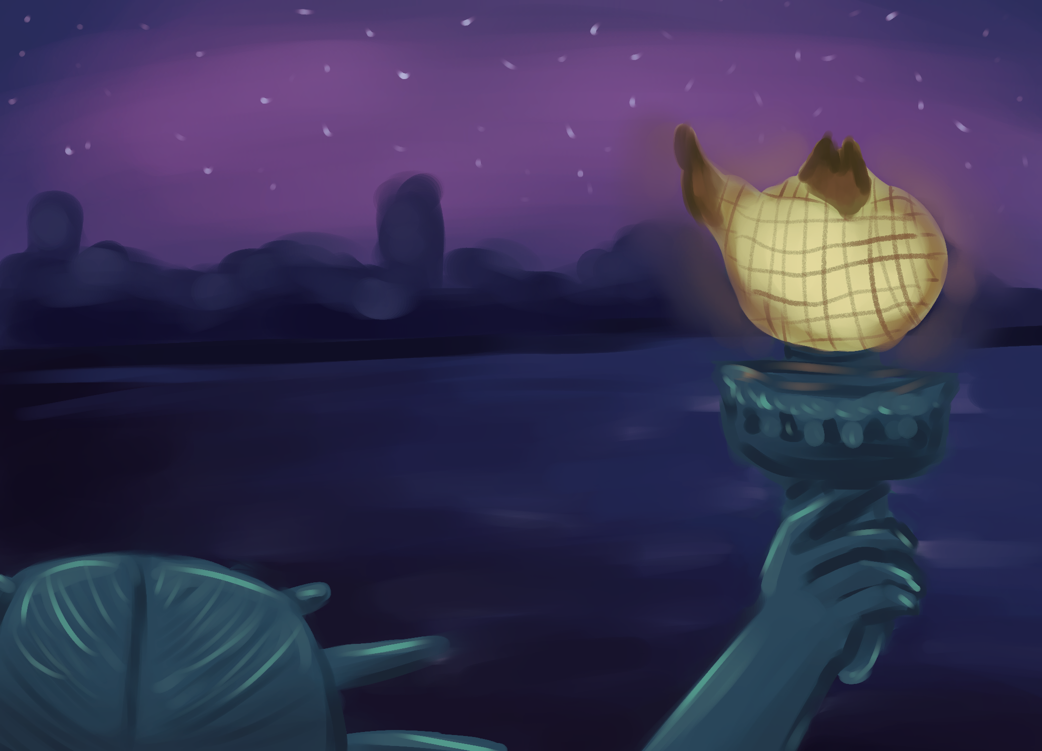 The back view of the head of the statue of liberty.