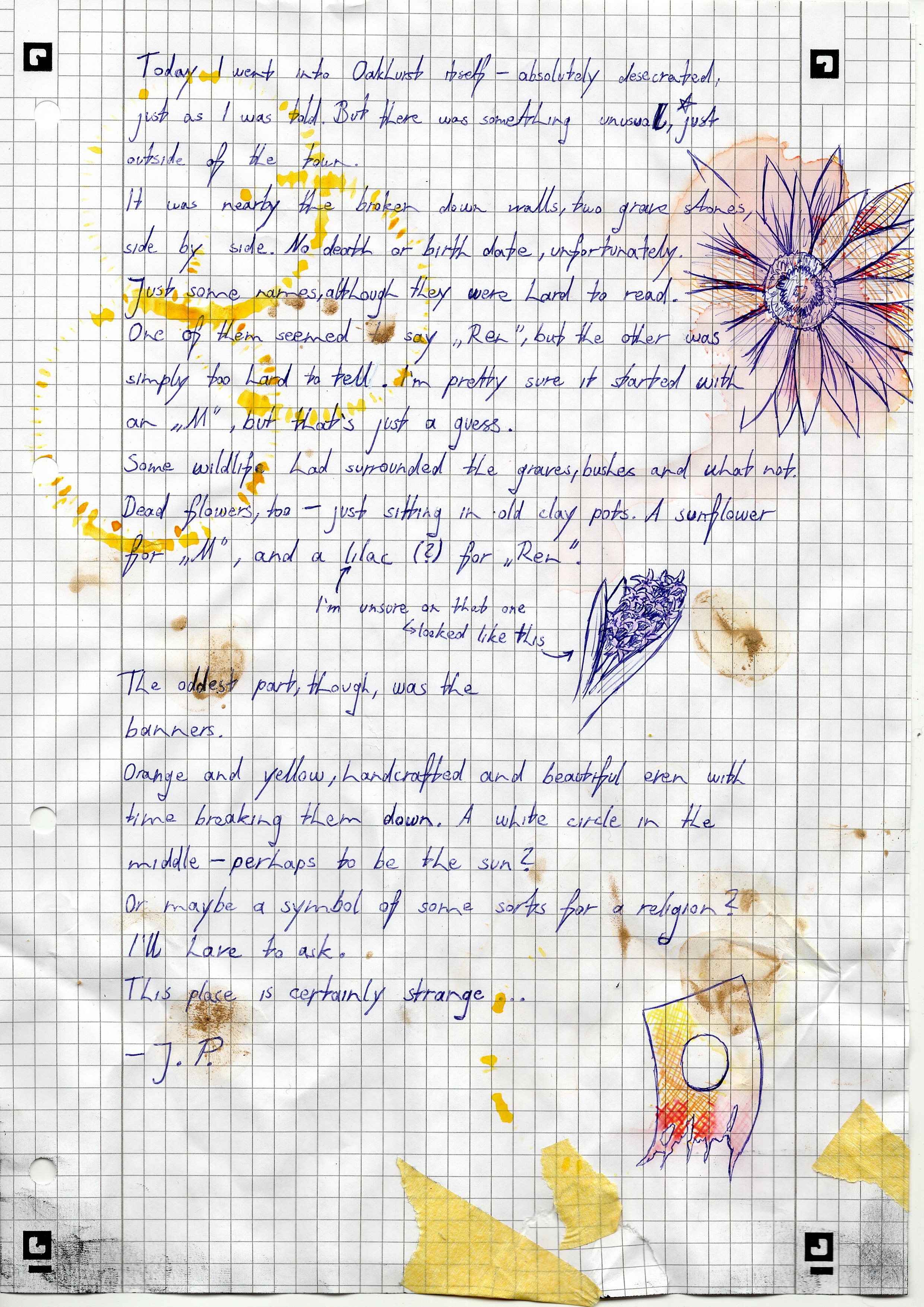 Written note about Ren en Martyn's graves. Transcript to the right.