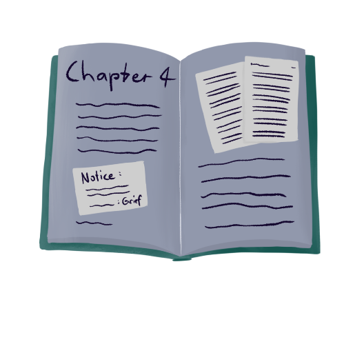 A book that reads 'Chapter 4'. It contains some letters.