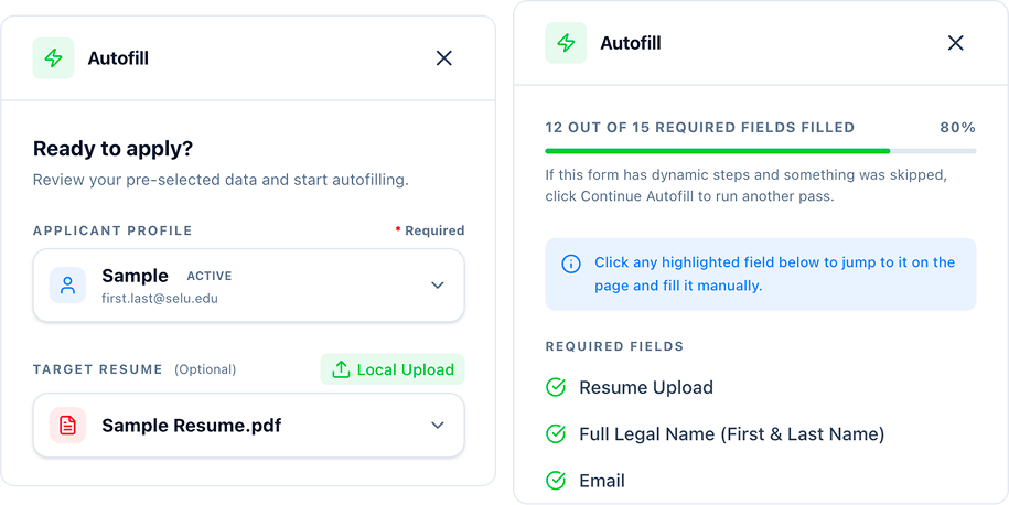 FrogHire one-click autofill completing job application forms automatically