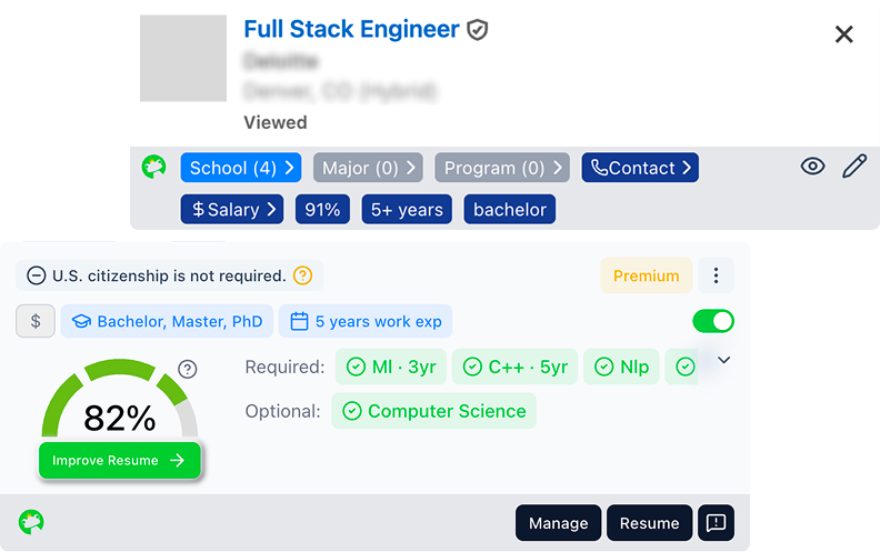 FrogHire job search interface with filters for visa sponsorship and job boards