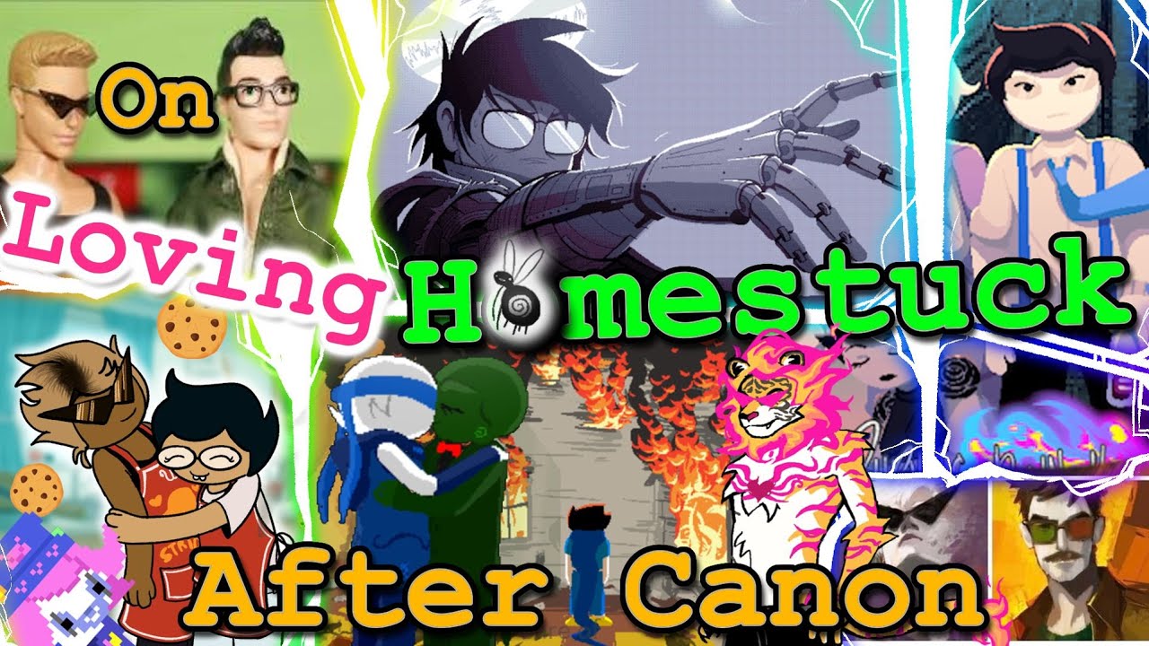 Thumbnail for Homestuck Post-Canon, featuring various Homestuck characters from different stories and timelines split apart by universe cracks.