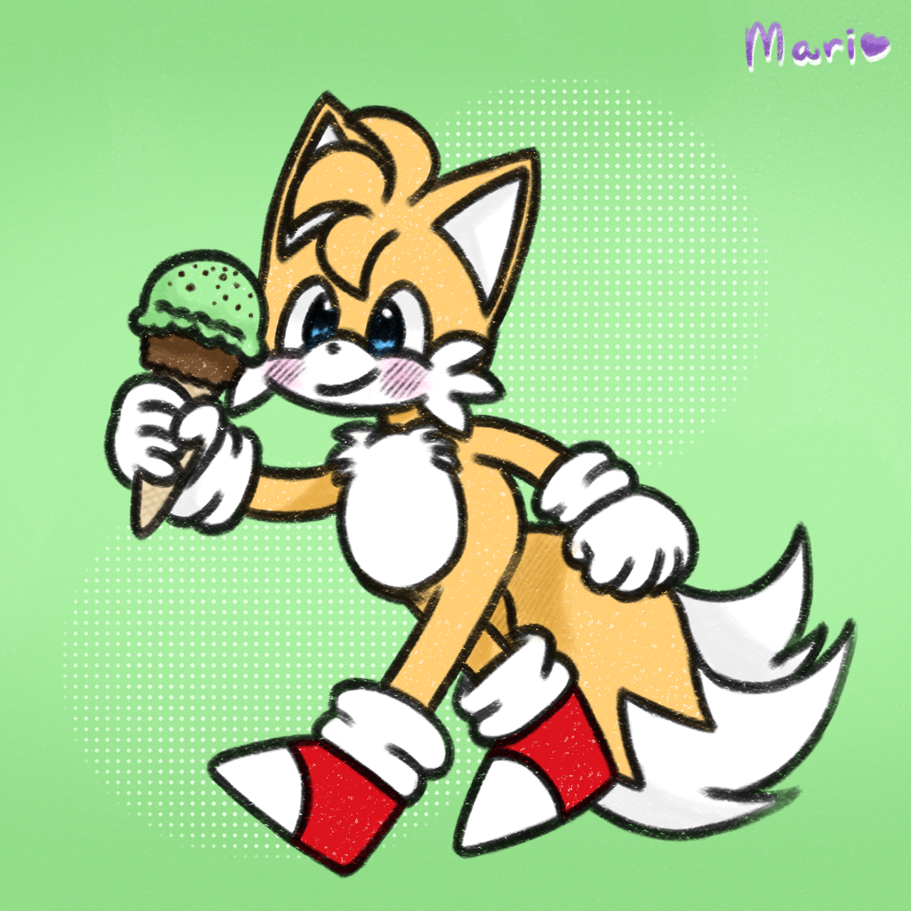 tails with his mint ice cream