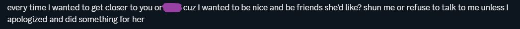 chem recalling the times melody would shun or act weird about her friends wanting to be friends with her other friends?????? basically she'd shun chem for wanting to be nice