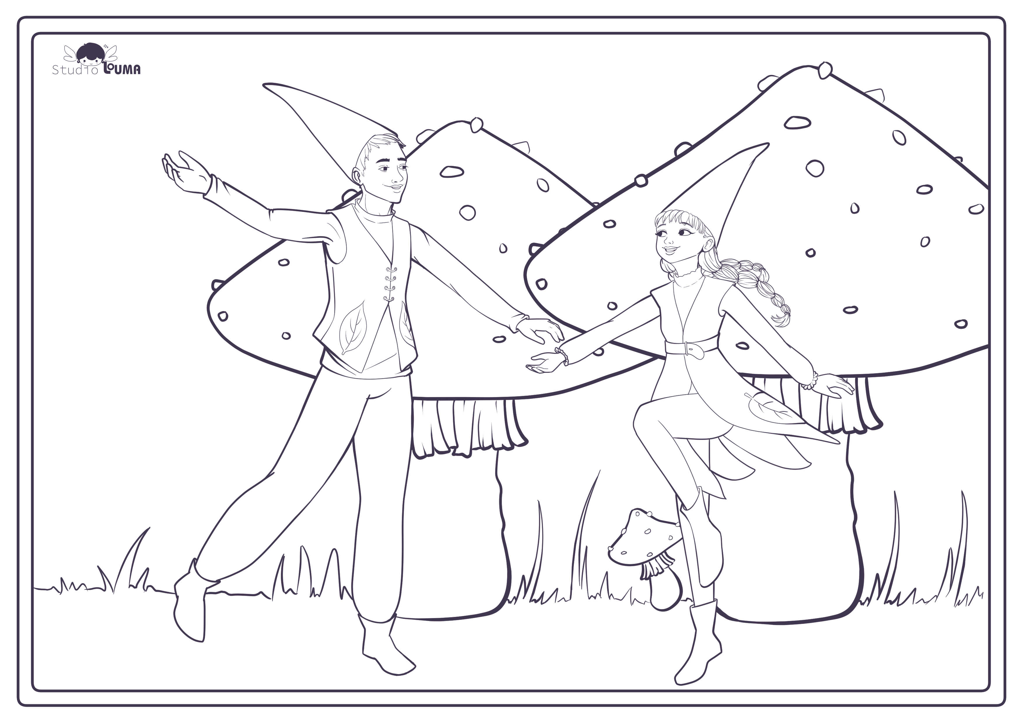 Coloring page - Dancing gnomes, made by Unknown Entity 1806
