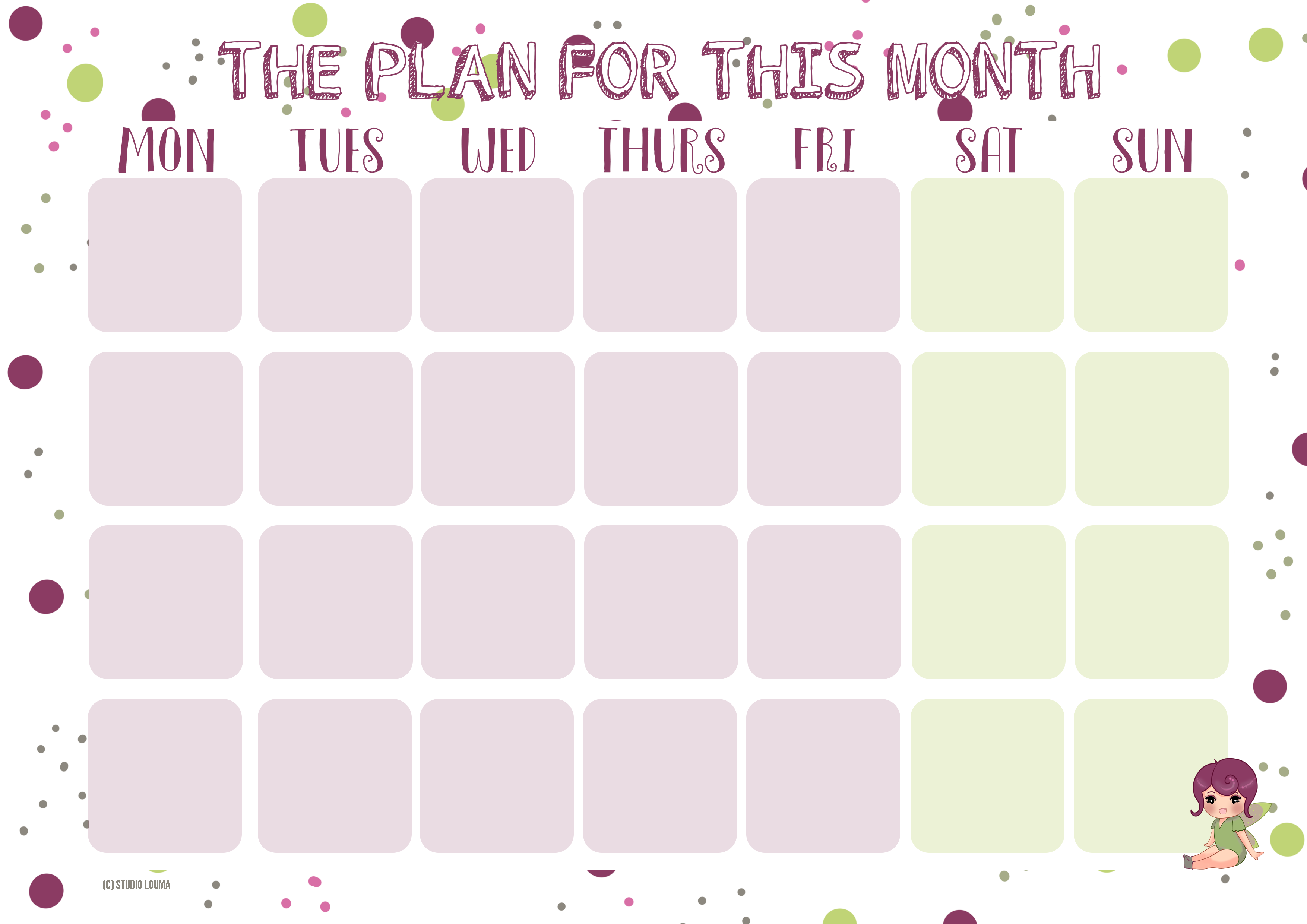 Printable monthly planner, made by Unknown Entity 1806