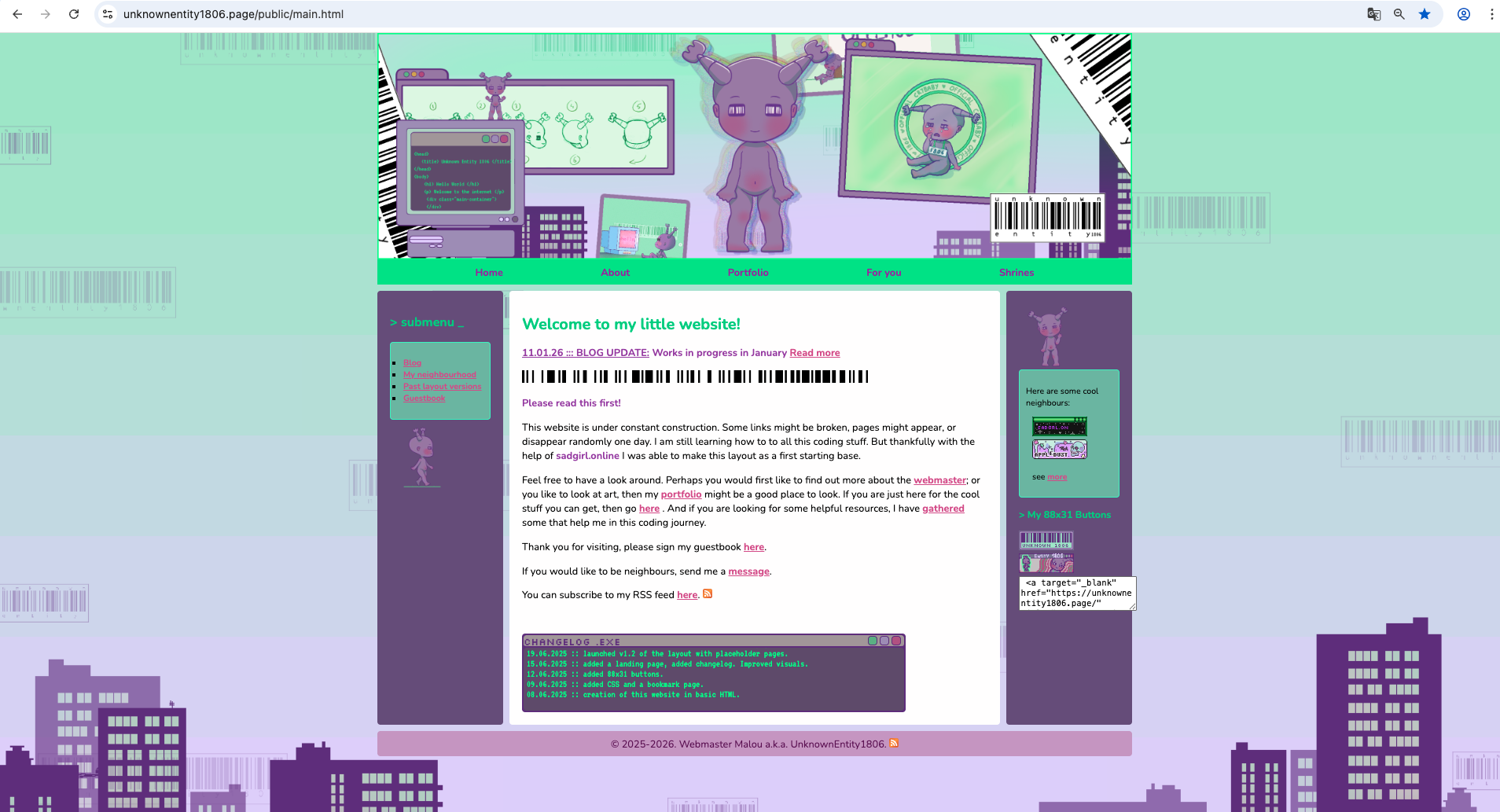 Unknown Entity 1806 website layout v.1.2