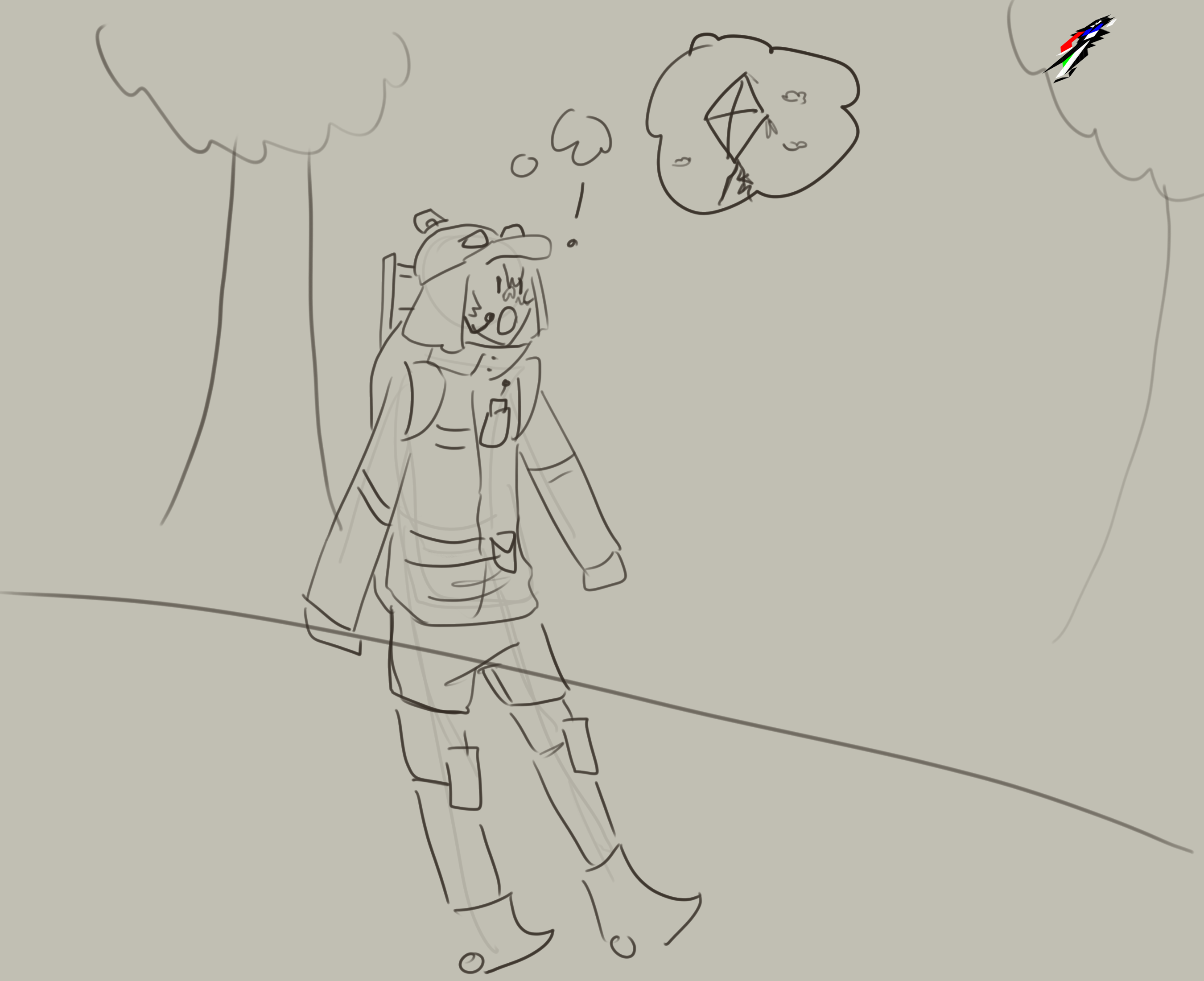 fifth panel. sian is shocked as he notices euc in the tree. he thinks hes a kite