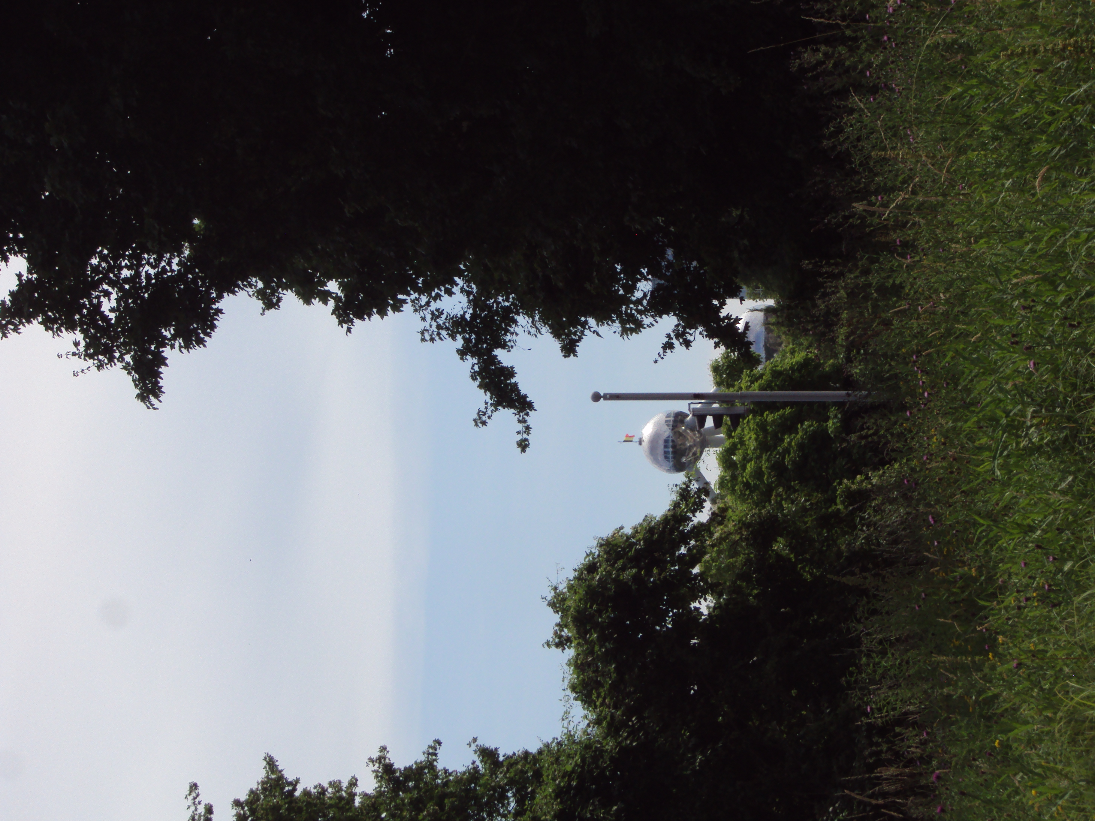 sommet de l'atomium entre les arbres
