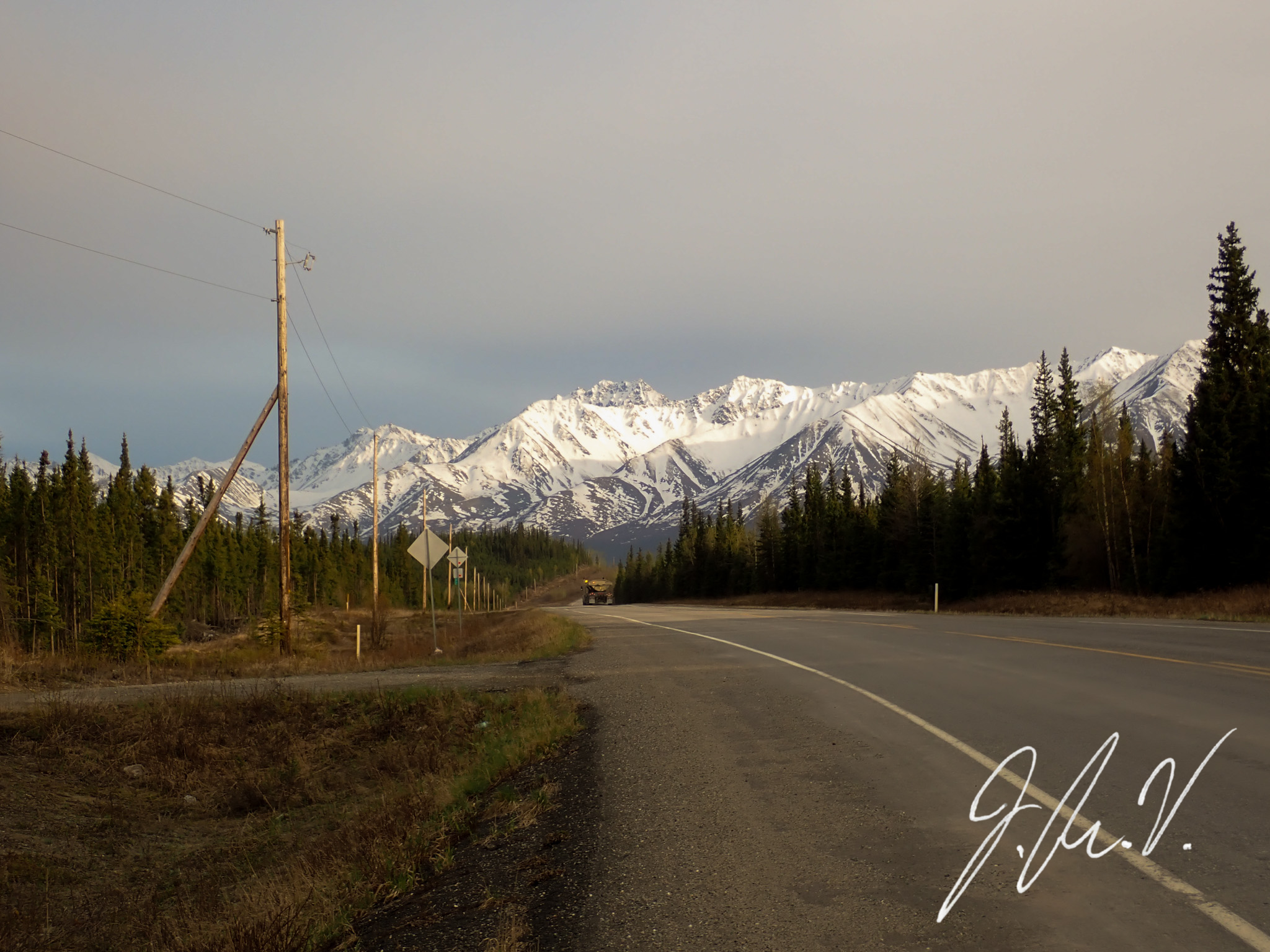 Photograph of the Alaska Highway and Alaska Mountain Range