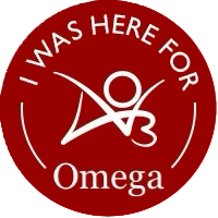 Circular badge with the words 'I was here for omega' with an AO3 logo