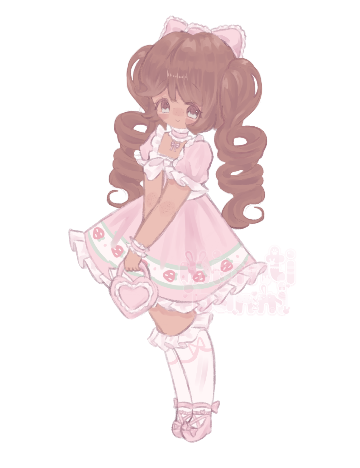An illustration of annaxangel's character. She is holding her heart-shaped bag.