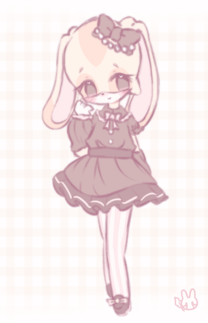 An illustration of the character Cream The Rabbit. She is holding her hand up to her face. She is also wearing a brown, valentines themed outfit.