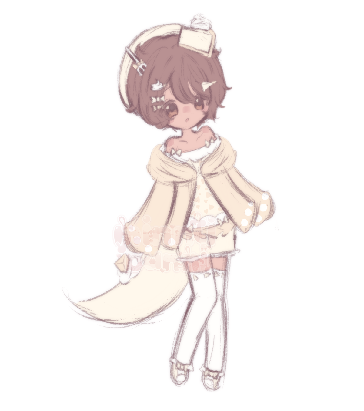 An illustration of my cheesecake themed original character. He is standing and looking to the side.