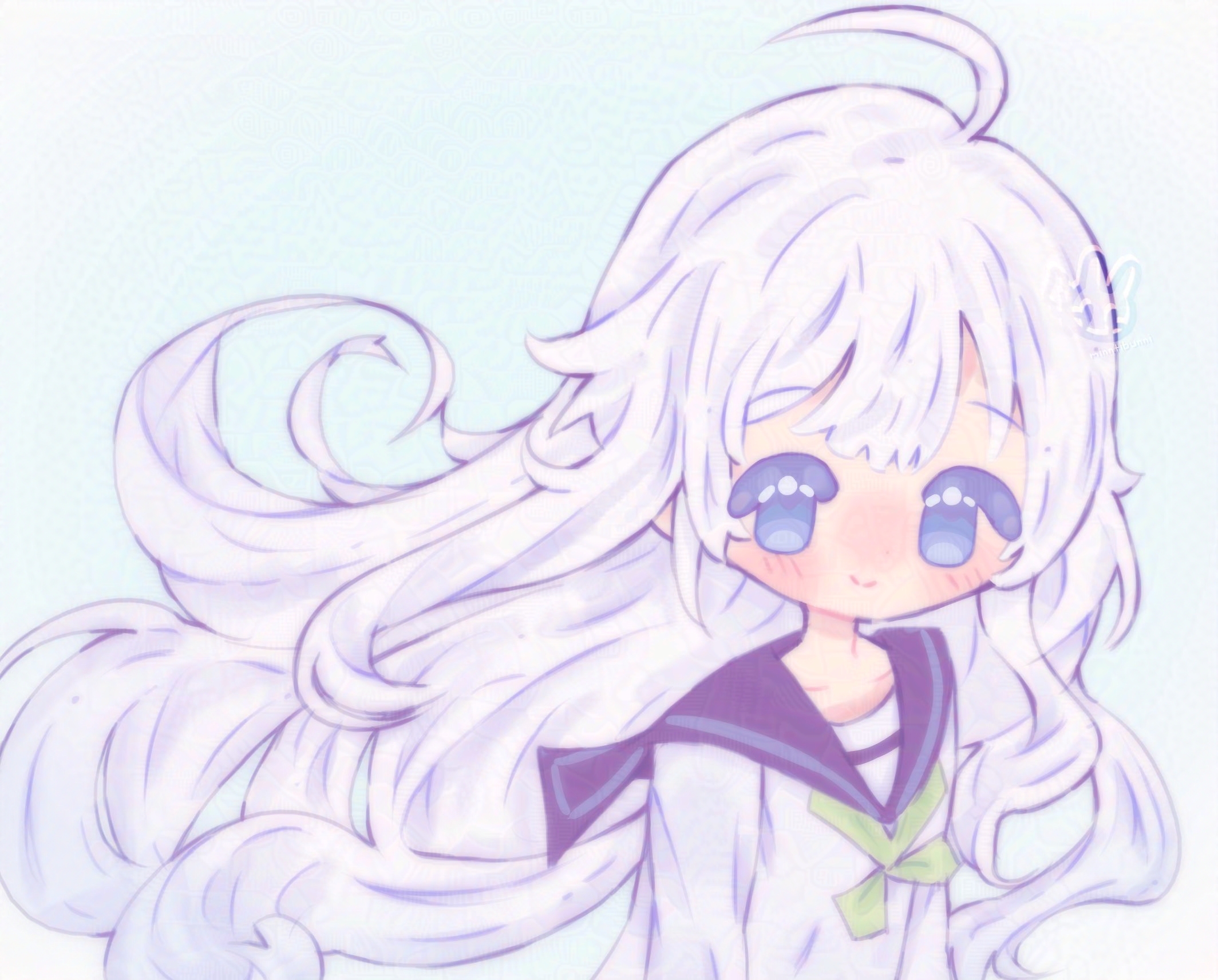 An illustration of kermit's (https://electric-tenshi.nekoweb.org) original character Ame. She is looking towards the viewer with flowing hair.