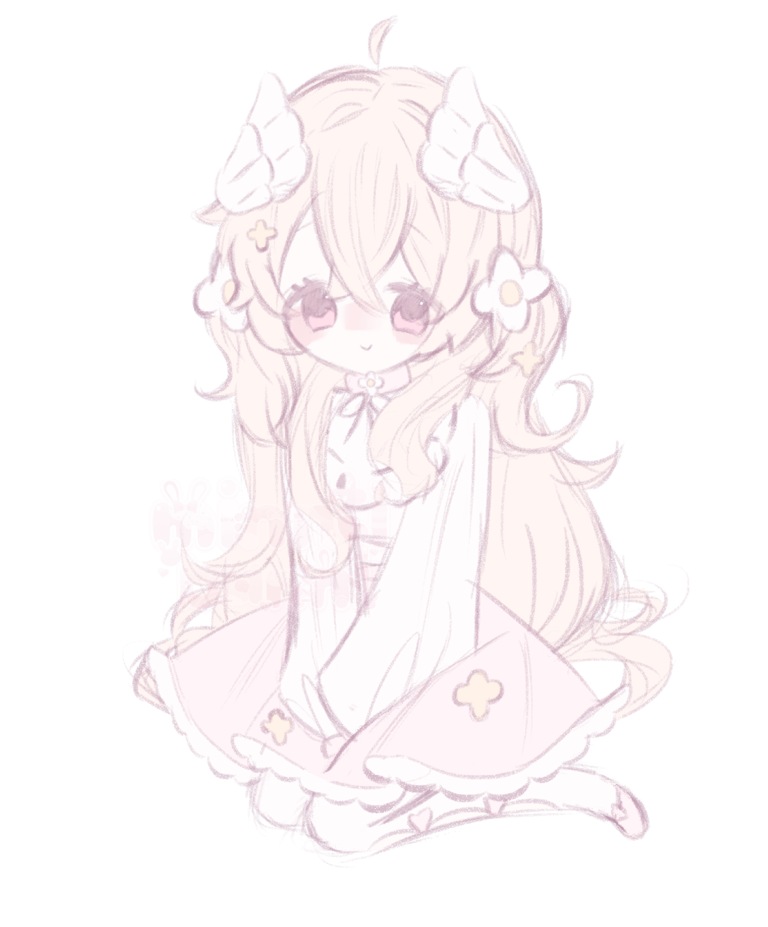 An illustration of juztjuztine's (on discord) character. They are sitting on the ground.
