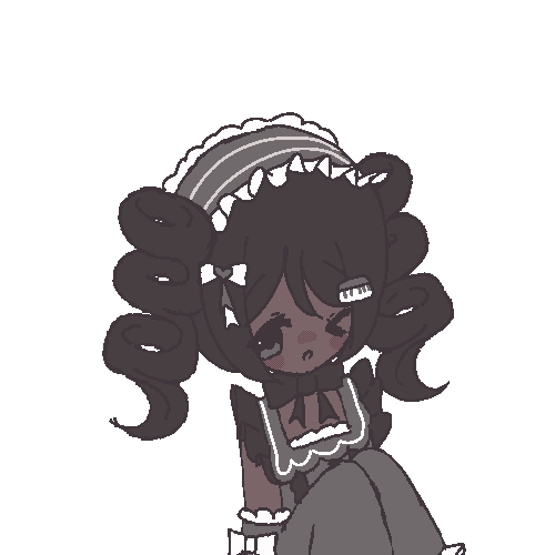 An animated GIF of my music themed original character drawn in pixel style. She is smiling and winking and has her sleeves put together.