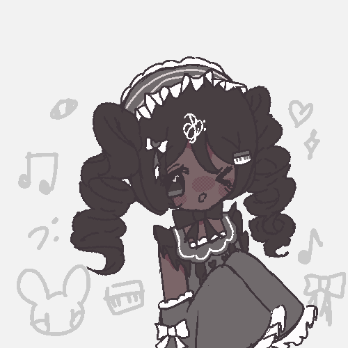 An animated GIF of my music themed original character drawn in pixel style. She is smiling and winking and has her sleeves put together.