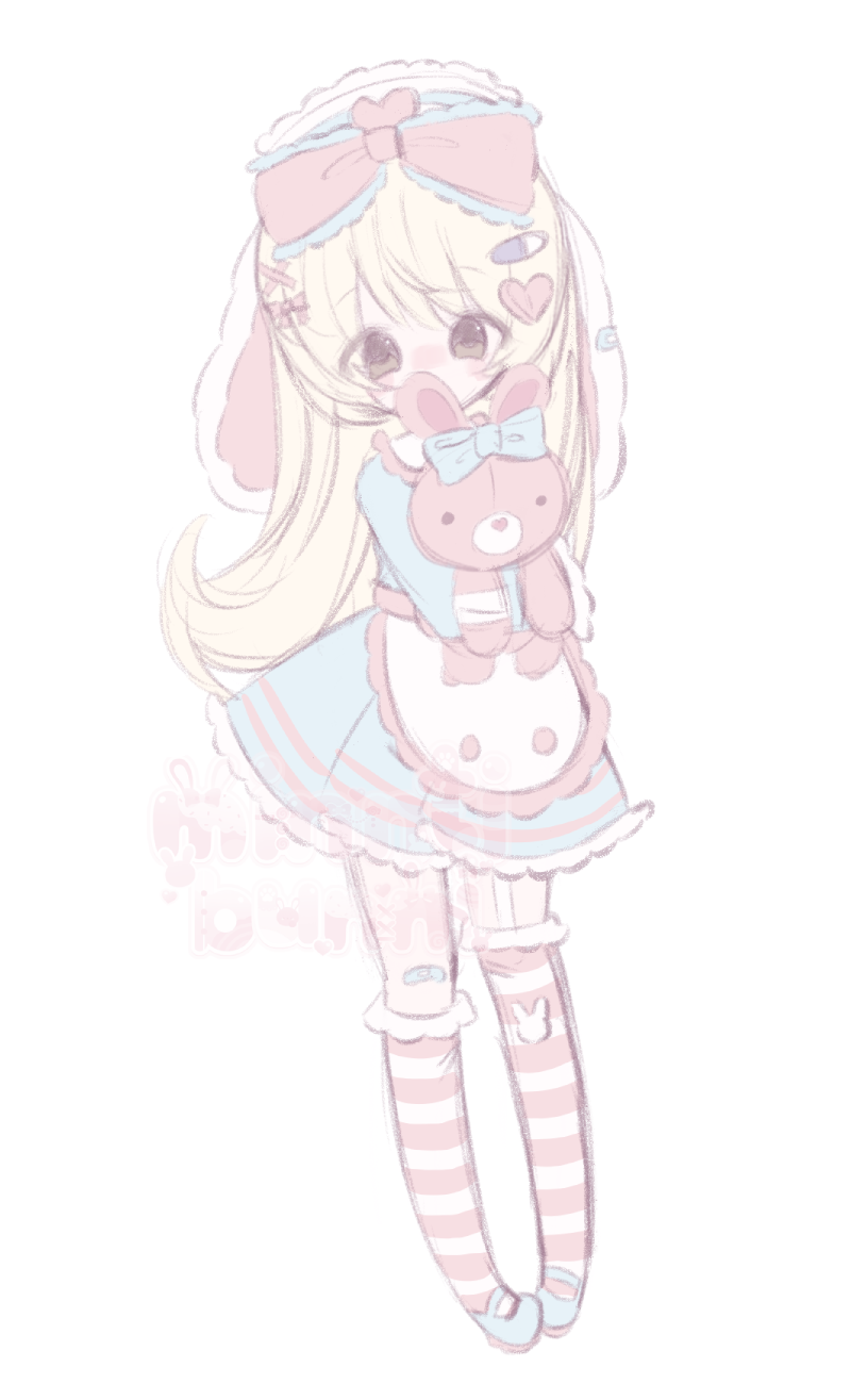 An illustratoin of mewkiedesu's (on discord) character. They are holding a bunny plushie.