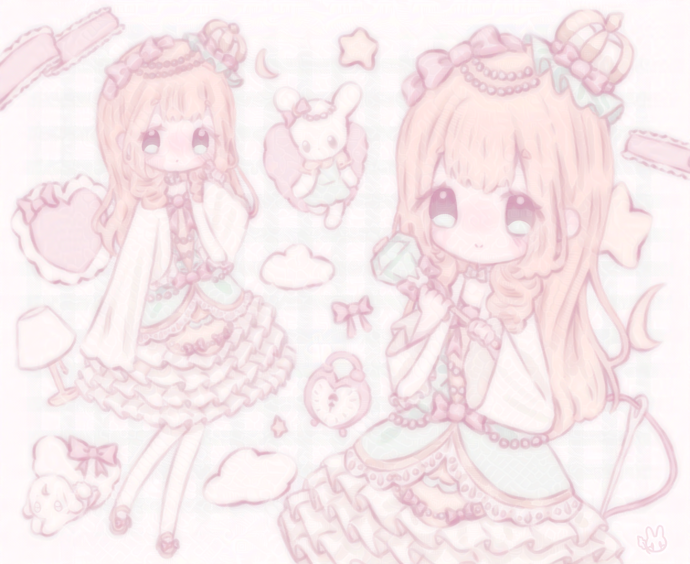 An illustration of my original character who wears princess-themed lolita clothing. She is drawn with her hand up to her face pointing up to her. She is also drawn holding her diamond sceptre.