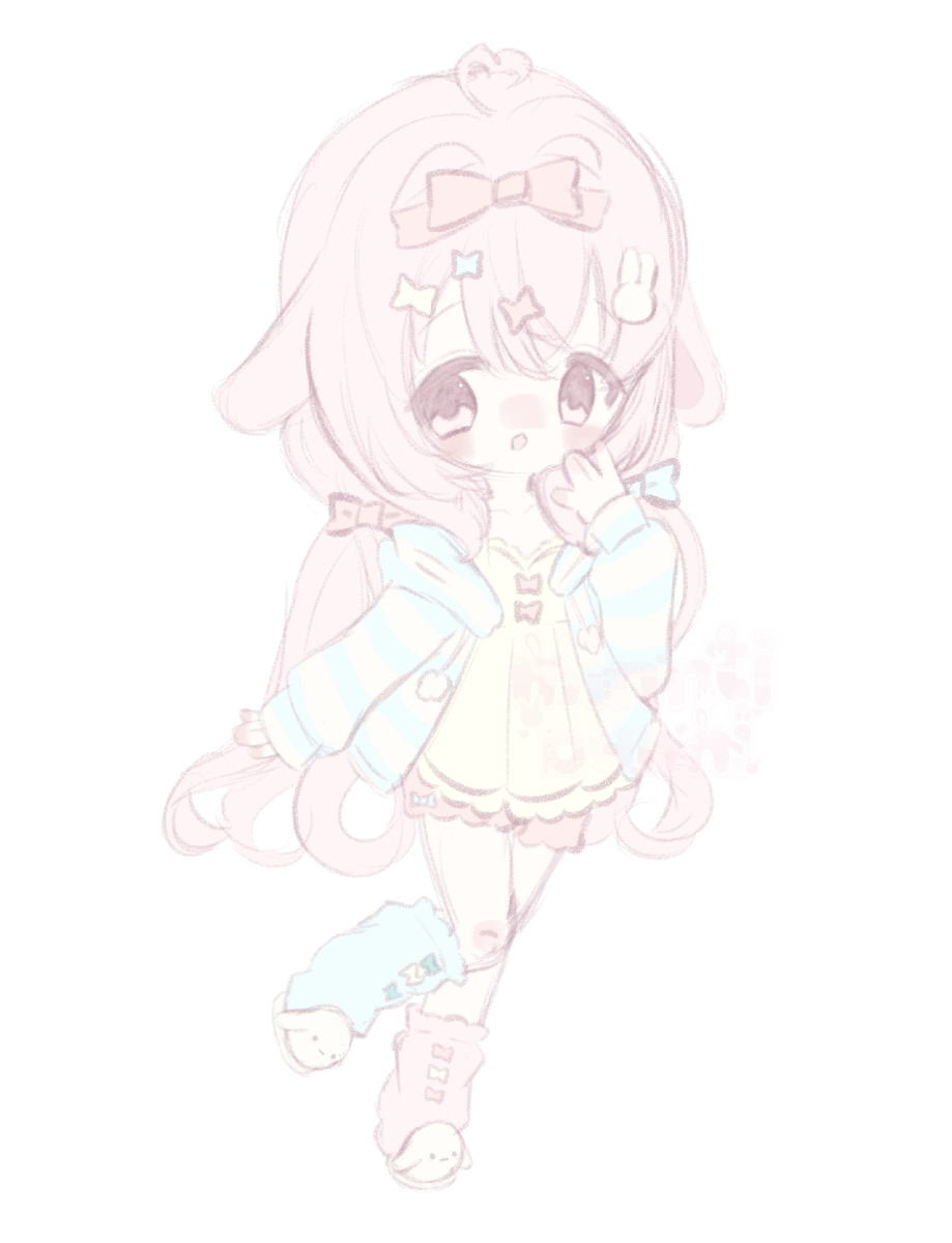 An illustration of nemuui's character in chibi form. They have their hand up to their face and are smiling.