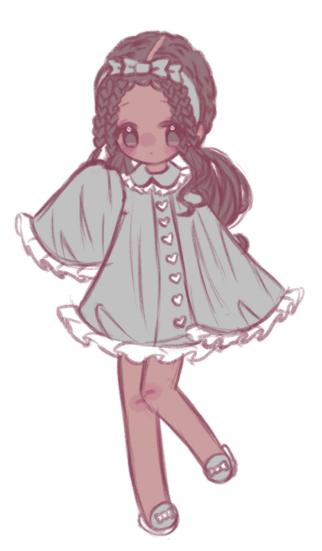 An illustration of my original character. She is standing with one of her sleeves held up.