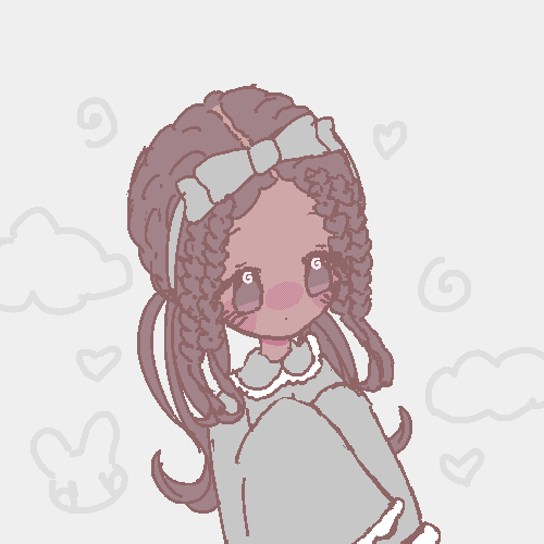 A doodle of my original character drawn in a pixel style. She has her sleeves put together and is looking to the side.