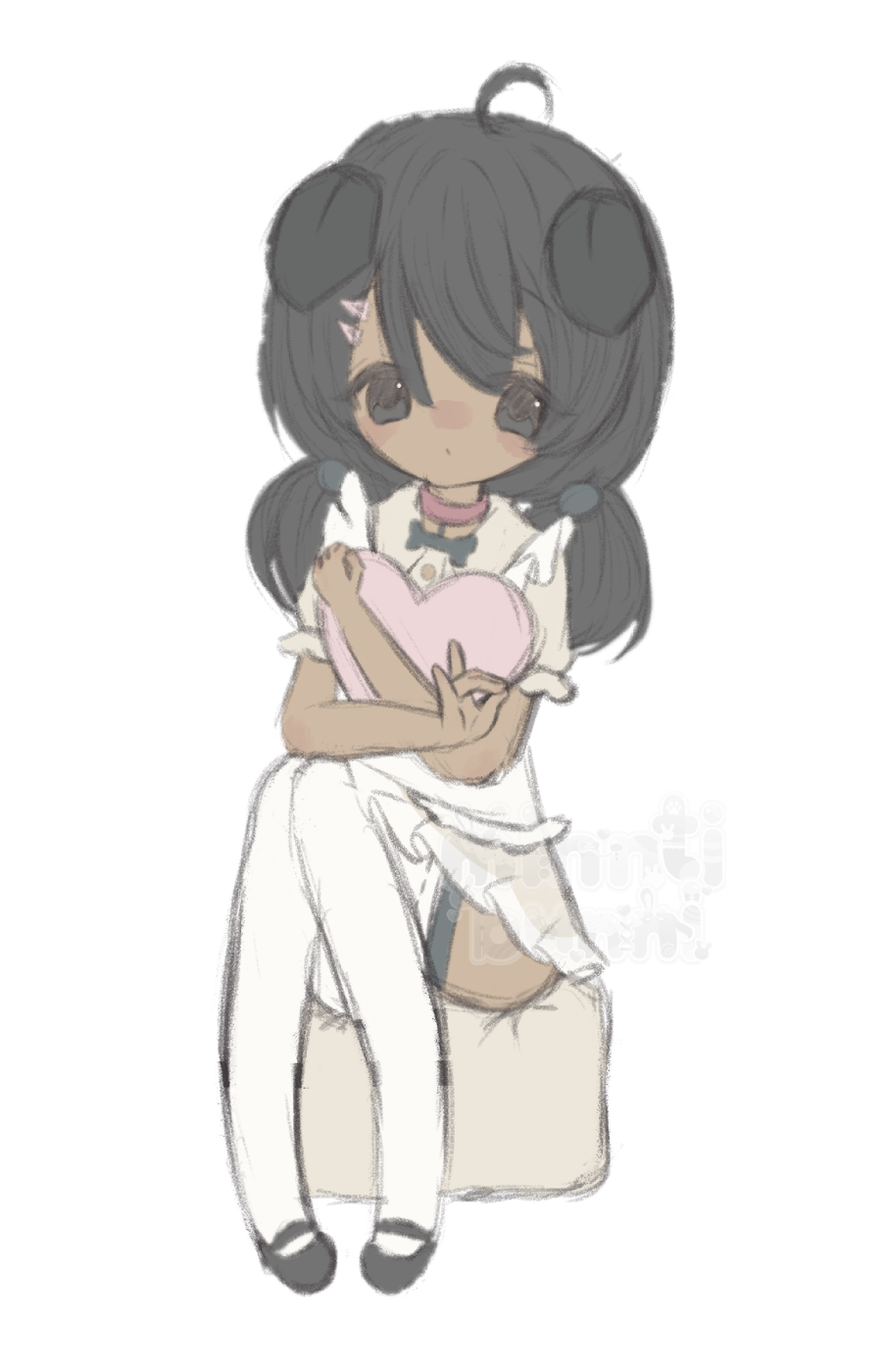 An illustration of riniiikiruu's (on discord) character. They are sitting on an ottoman and are holding a heart.