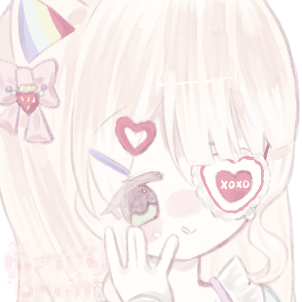 An illustration of somewhereonlylove's character. They have their hand up to their face and are licking cream off of their face.