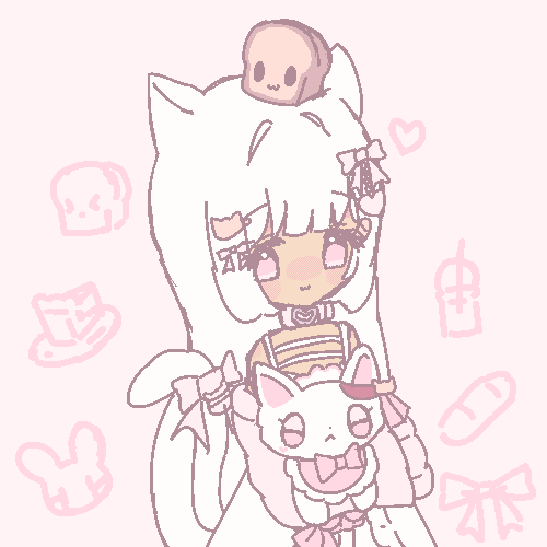 An animated GIF of toashti's character. They are holding their pet cat.
