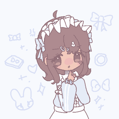 An animated GIF of my tenshi kaiwai themed original character drawn in pixel style. She is pointing her hands towards each other and has an angry expression on her face.