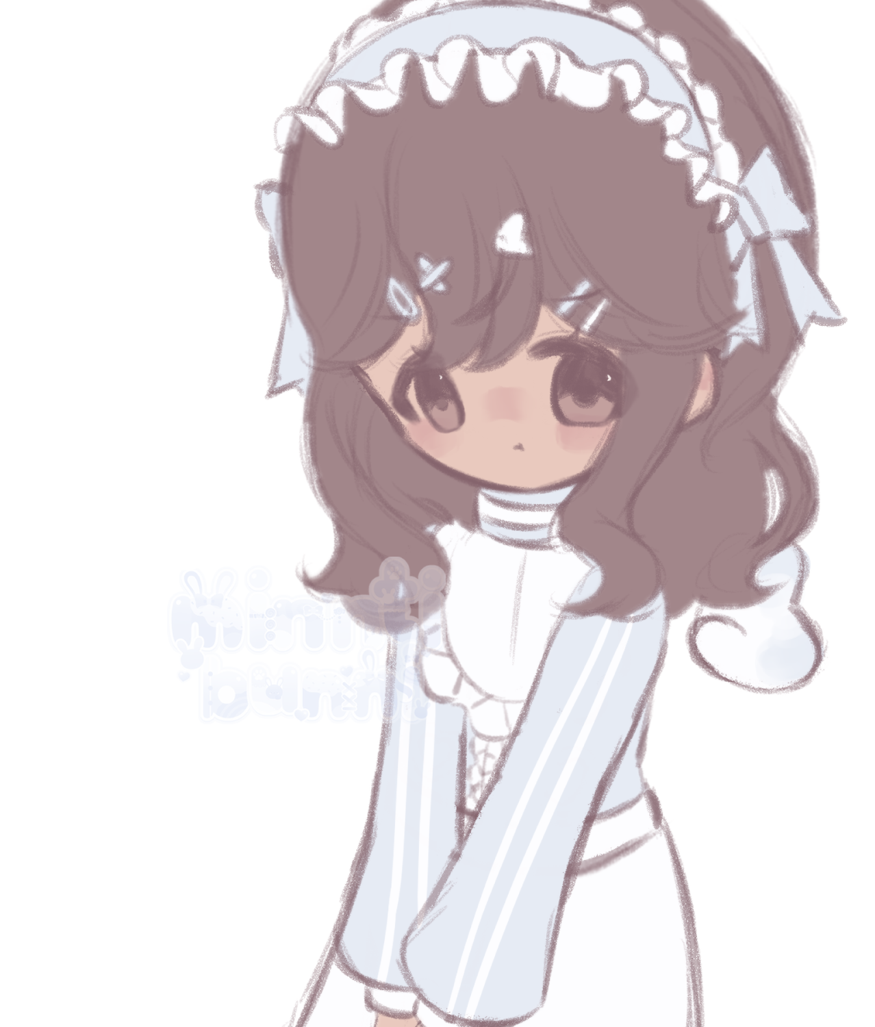 An illustration of my tenshi kaiwai themed original character. She is pouting.