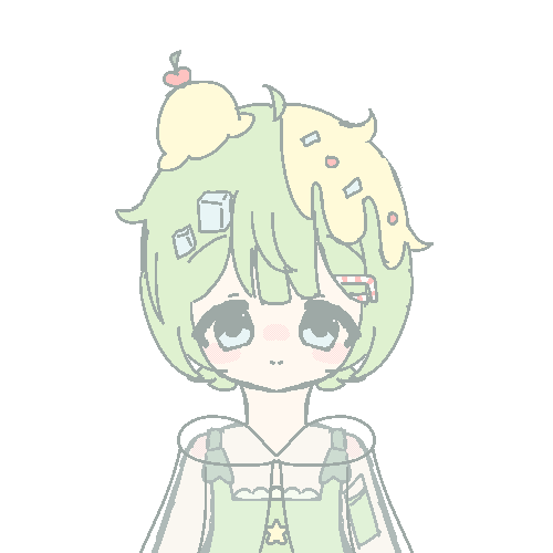 An animated GIF of my melon soda themed original character drawn in pixel style. He is blinking and smiling.